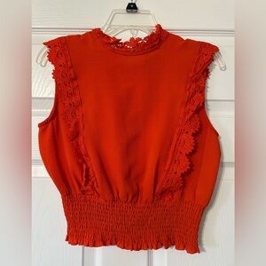 She + Sky Vibrant Red/Orange Lace Top (Size SMALL)